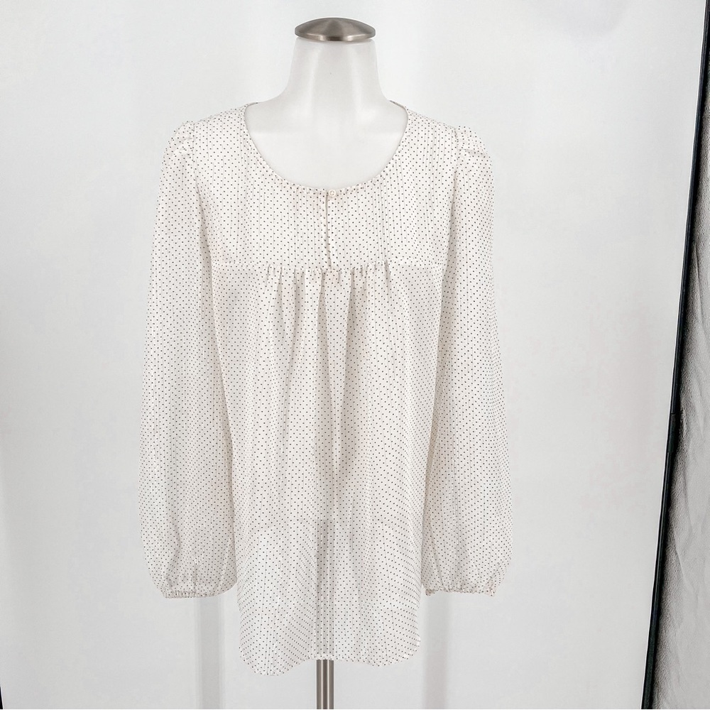 Banana Republic white top with black dots and silver detail